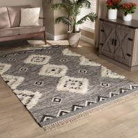 Baxton Studio Avia-IvoryBlack-Rug Baxton Studio Avia Modern and Contemporary Black and Ivory Handwoven Wool Area Rug